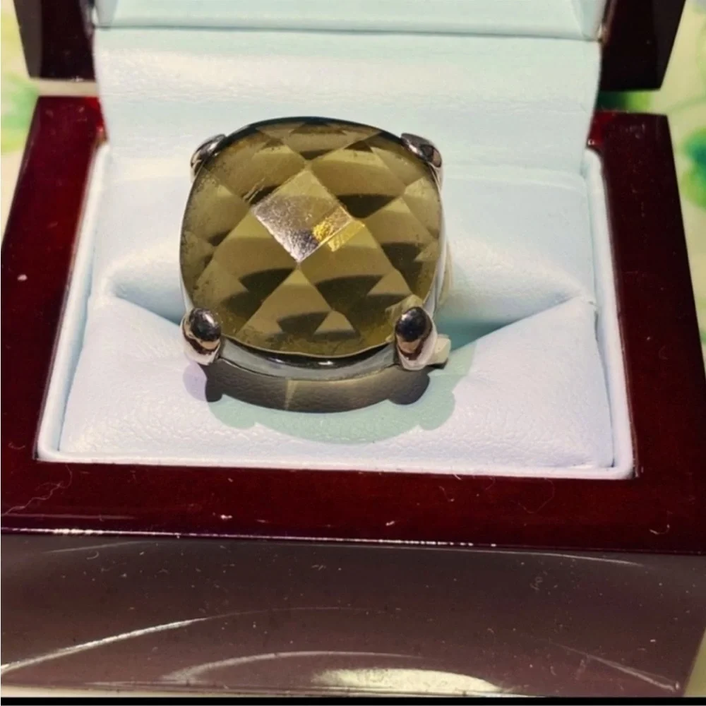 STERLING Silver Smokey Topaz Faceted Stone Ring 7